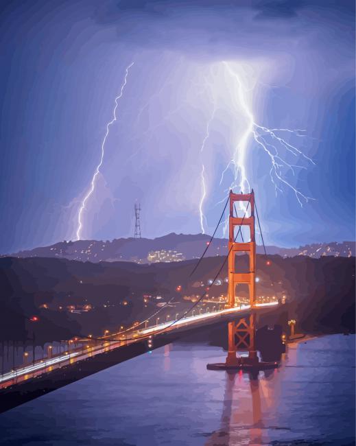 San Francisco Bridge And Lightning paint by numbers