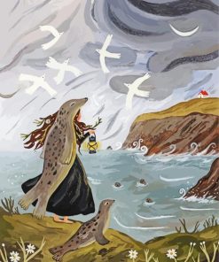 Selkie With Seals paint by number