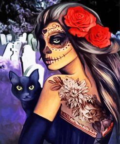 Skull Lady With Cat paint by number