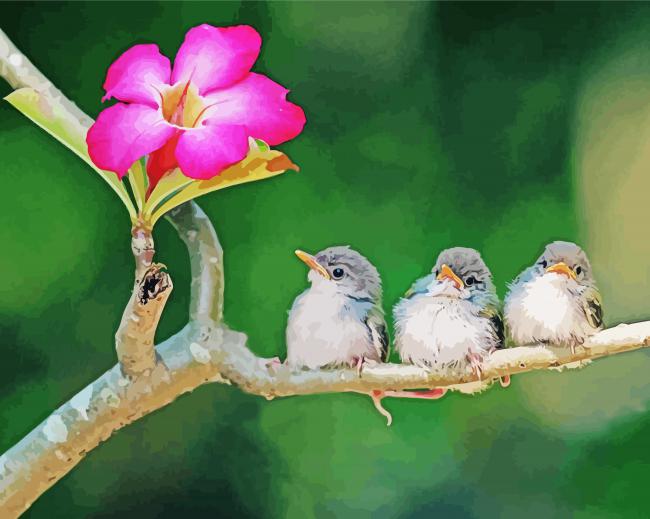Small Birds On Branch paint by number