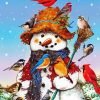 Snowman With Bird Art paint by numbers