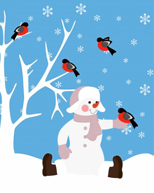 Snowman With Birds paint by number