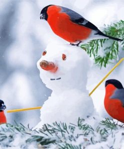 Snowman With Birds paint by numbers