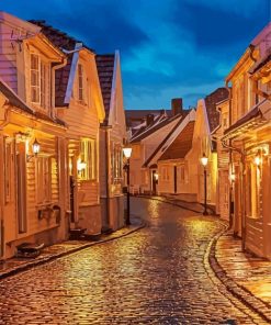 Stavanger City Houses At Night paint by number