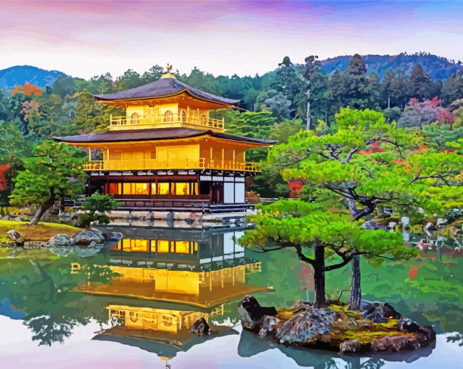 The Golden Pavilion Kinkakuji Temple In Kyoto Japan paint by number