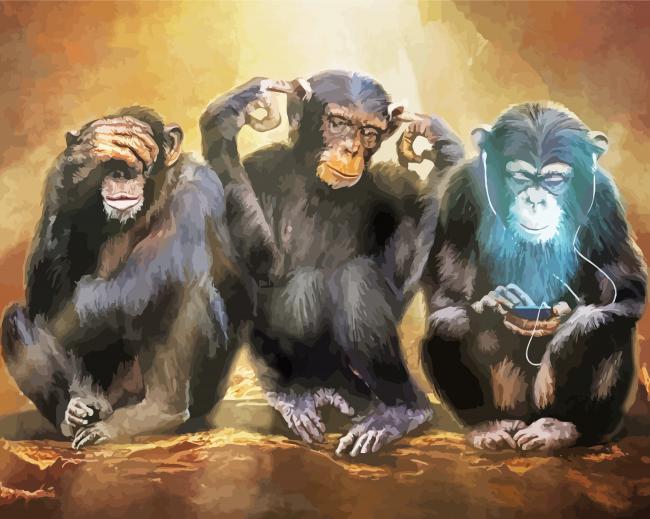Three Monkeys Animals paint by number