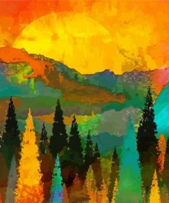 Trees At Sunrise Art paint by numbers