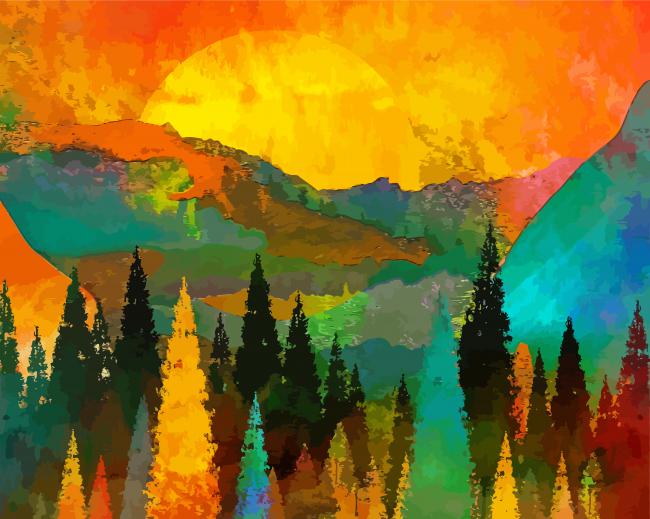 Trees At Sunrise Art paint by numbers