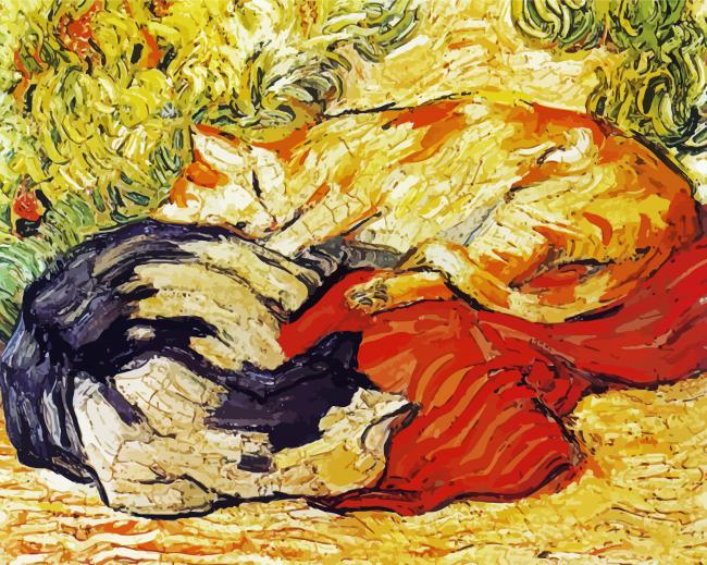 Two Cats Sleeping In The Garden By Clause Monet paint by numbers