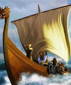 Viking Ship On Sea paint by number