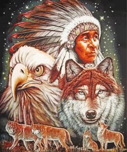 Wolves And Eagle Native American paint by number