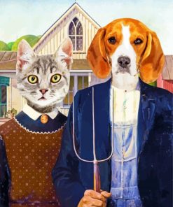 American Gothic Cat And Dog paint by numbers