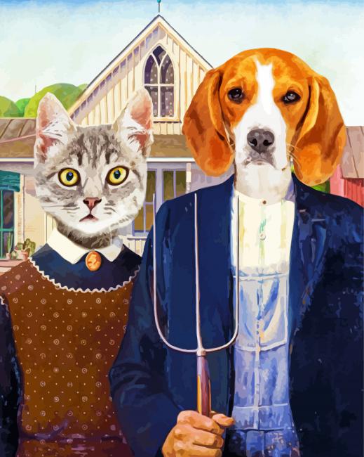 American Gothic Cat And Dog paint by numbers