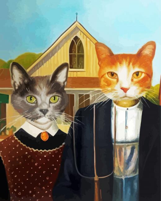 American Gothic Cats Artpaint by numbers