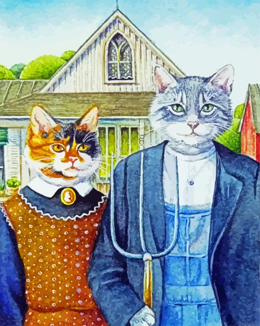 American Gothic Cats Artistic paint by numbers