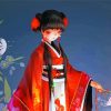 Anime Girl In Red Kimono paint by number