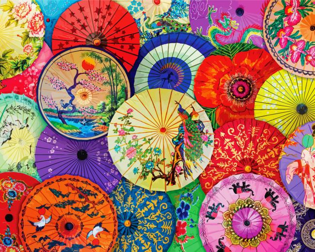 Asian Umbrellas paint by numbers