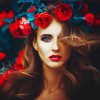 Beautiful Woman With Red Flower paint by numbers