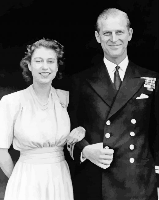 Black And White The Queen And Prince Philip paint by number