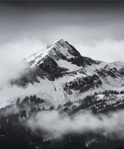 Black And White Snowy Mountain Nature paint by number