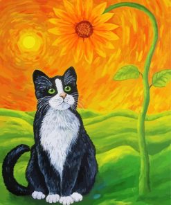 Black Cat And Sunflower paint by numbers