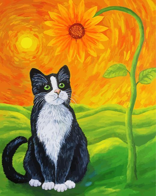 Black Cat And Sunflower paint by numbers