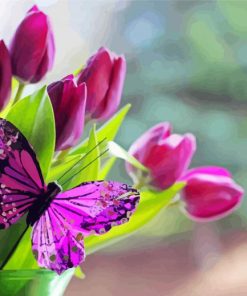 Butterfly With Tulips paint by number