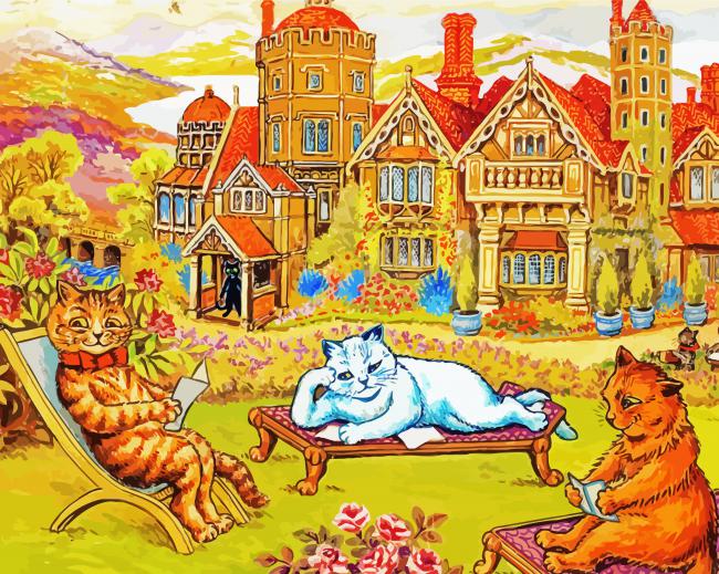 Cats Relaxing In The Grounds At Napsbury Louis Wain paint by number