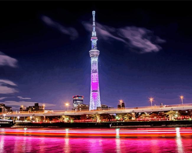 Colorful Tokyo Skytree Tower paint by number