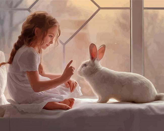 Cute Child With Rabbit paint by number