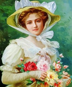 Elegant Lady With A Bouquet Of Roses paint by number