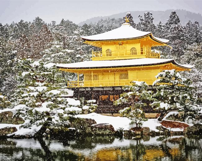 Golden Pavilion In Snow paint by number