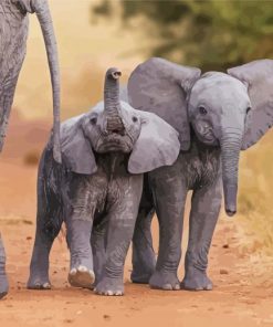 Grey Elephant And Two Babies paint by numbers
