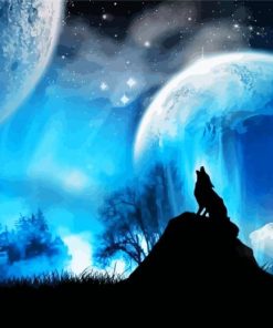 Howling Wolf Full Moon Blue Sky paint by number