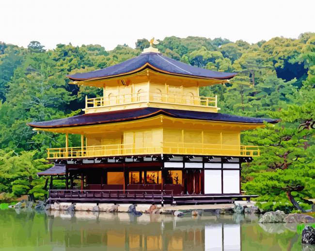 Kinkakuji Temple Of The Golden Pavilion paint by number