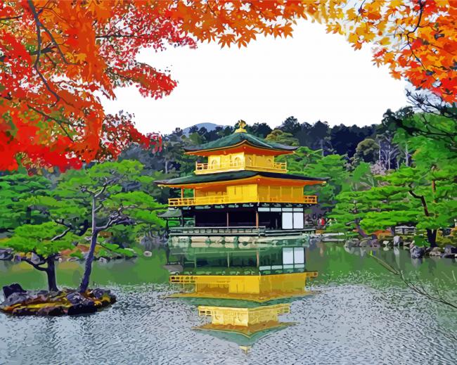 Kinkakuji Temple Reflection paint by number