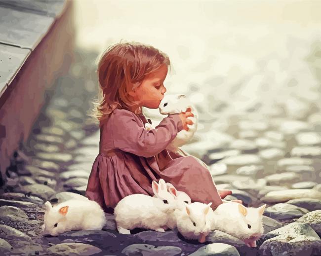 Little Child With Rabbits paint by number