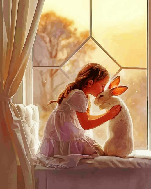 Little Girl With Rabbit paint by number