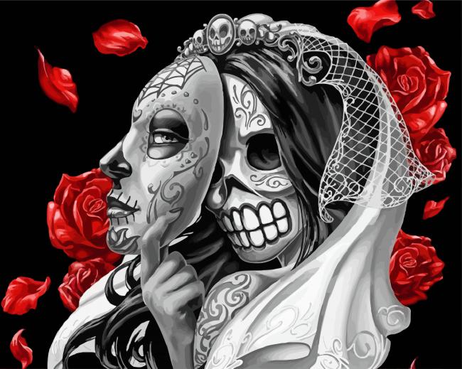 Skull Rose Lady paint by number