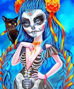Sugar Skull Woman With A Black Cat paint by number