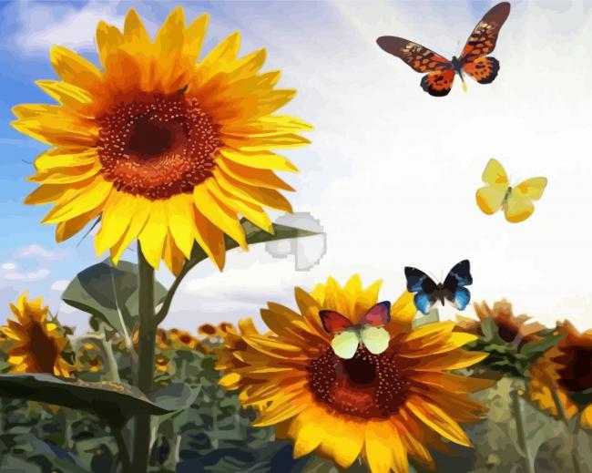 Sunflower And Butterflies paint by numbers
