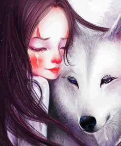 Cute Little Girl With Wolf paint by number