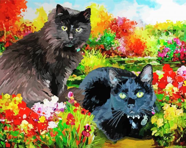 Two Cats in A Garden paint by number