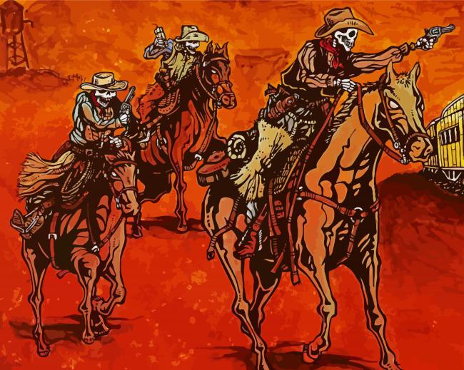 Western Cowboys Skulls paint by number