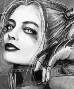 Black And White Harley Quinn Character Art paint by number