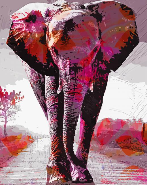 Colorful Pink Elephant paint by number