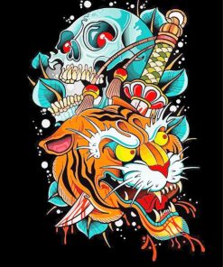 Creepy Tiger And Skull paint by number