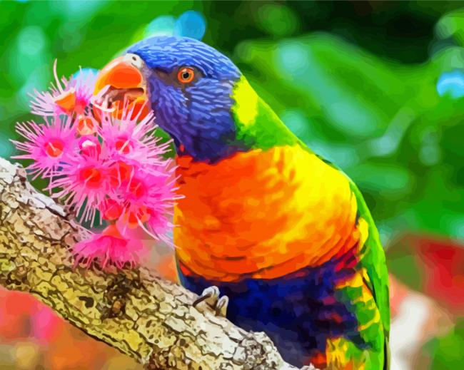 Cute Parrot And Flowers paint by number