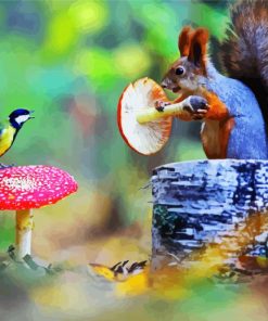 Cute Tit Bird And Squirrel paint by number