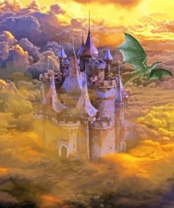 Dragon And Castle Between Clouds paint by number